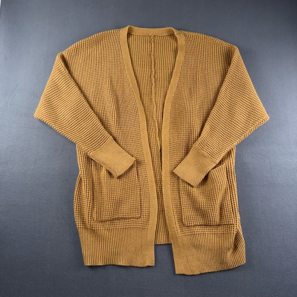Halara Women‎ Camel Brown Waffle Knit Open Front Cardigan Sweater Pockets Medium